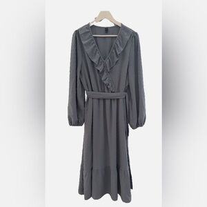 Elegant Gray Ruffle Wrap Dress